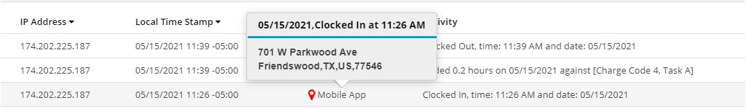 Location tracking on clock in